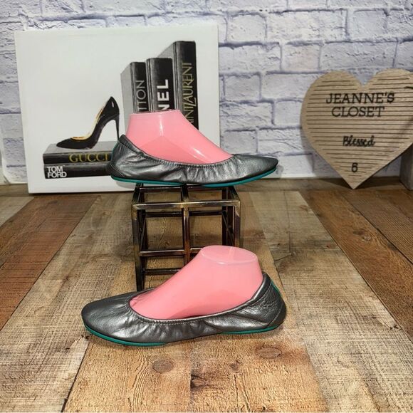 Tieks by Gavrieli Leather Ballet Flats Metallic Pewter Silver Women's Size 9 - Picture 10 of 11